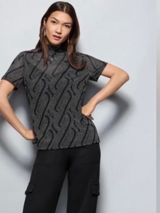 CAbi Tops - CAbi Deco SS Mesh Mock Turtleneck Size Small NWOT